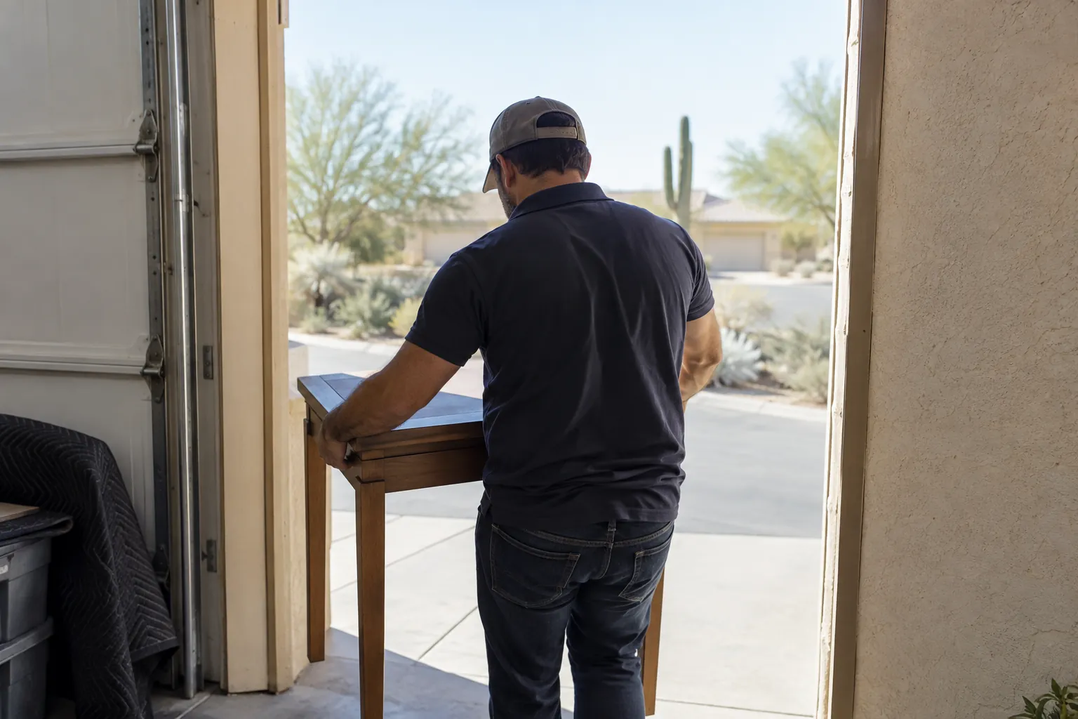 Garage furniture removal preparation scene